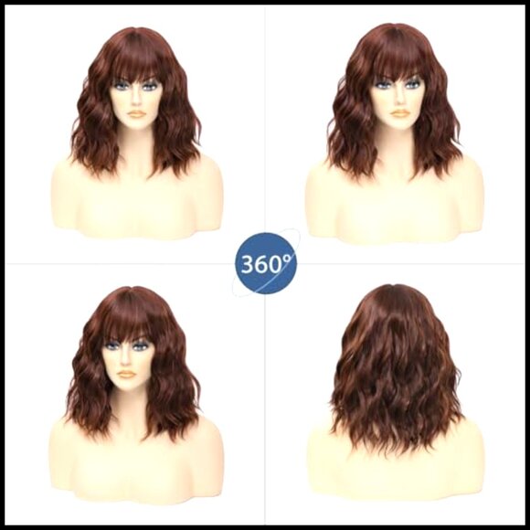 Short Wavy Bob Wig with Bangs Heat Resistant Synthetic Hair for Cosplay